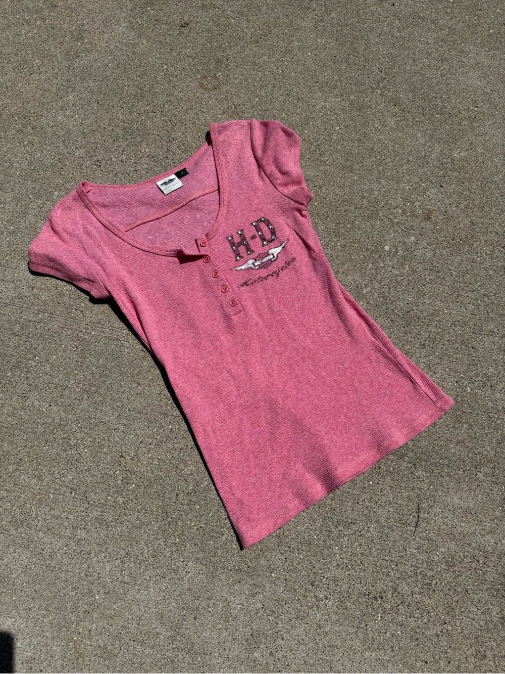 Harley-Davidson Heather Pink Short Sleeve Henley Top
